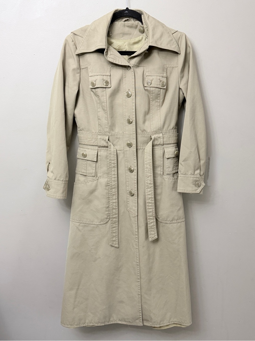 Vintage Utility Trench Coat with Removable Hood Size 8